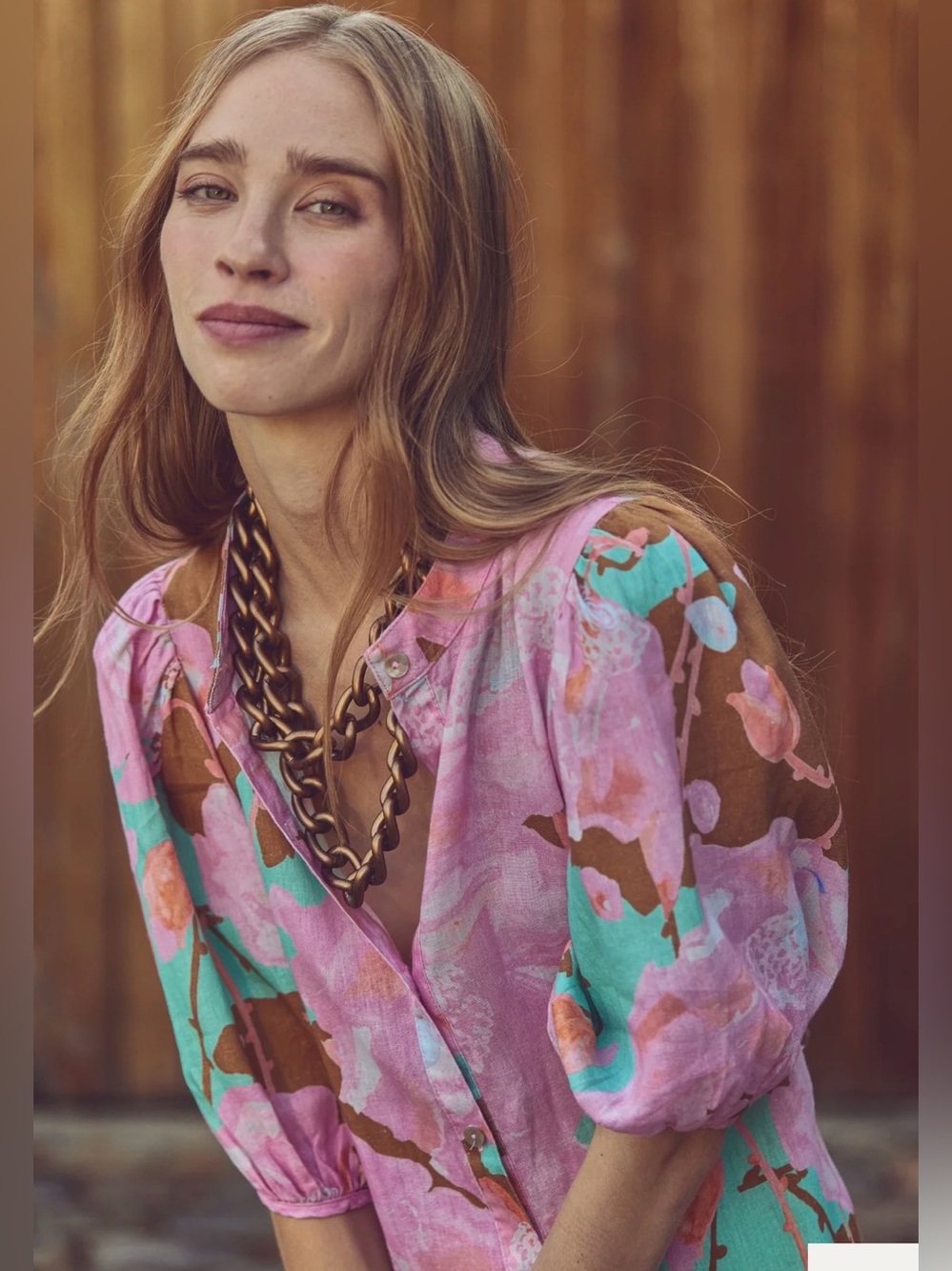 Lanhtropy Bubble Aquarella Floral Button-Front Puff Sleeve Top - Pink Multi